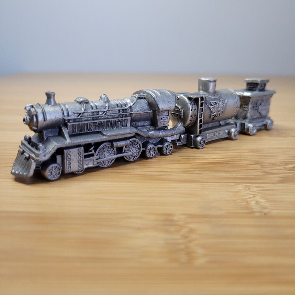 Harley Davidson Pewter Collectible Mini Train Set Engine, Tank and Caboose 2006